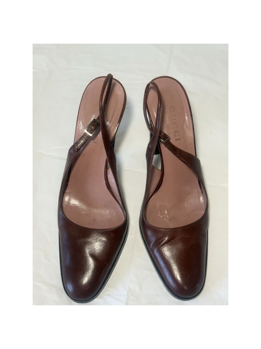 GUCCI Slingback Heels Closed Toe Brown Leather Shoes Sandals US 7 EU 37 C - Picture 11 of 16